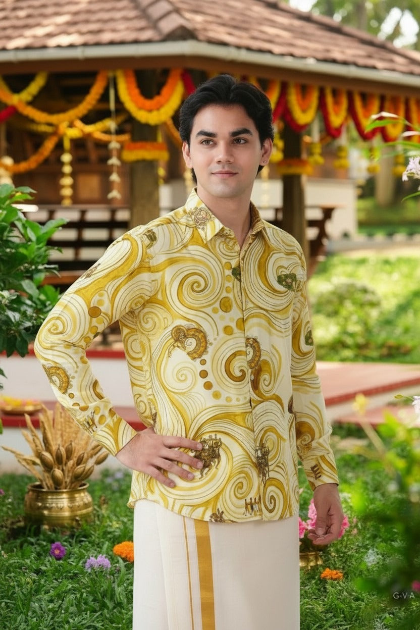 Kerala Heritage Swirl Rayon Shirt