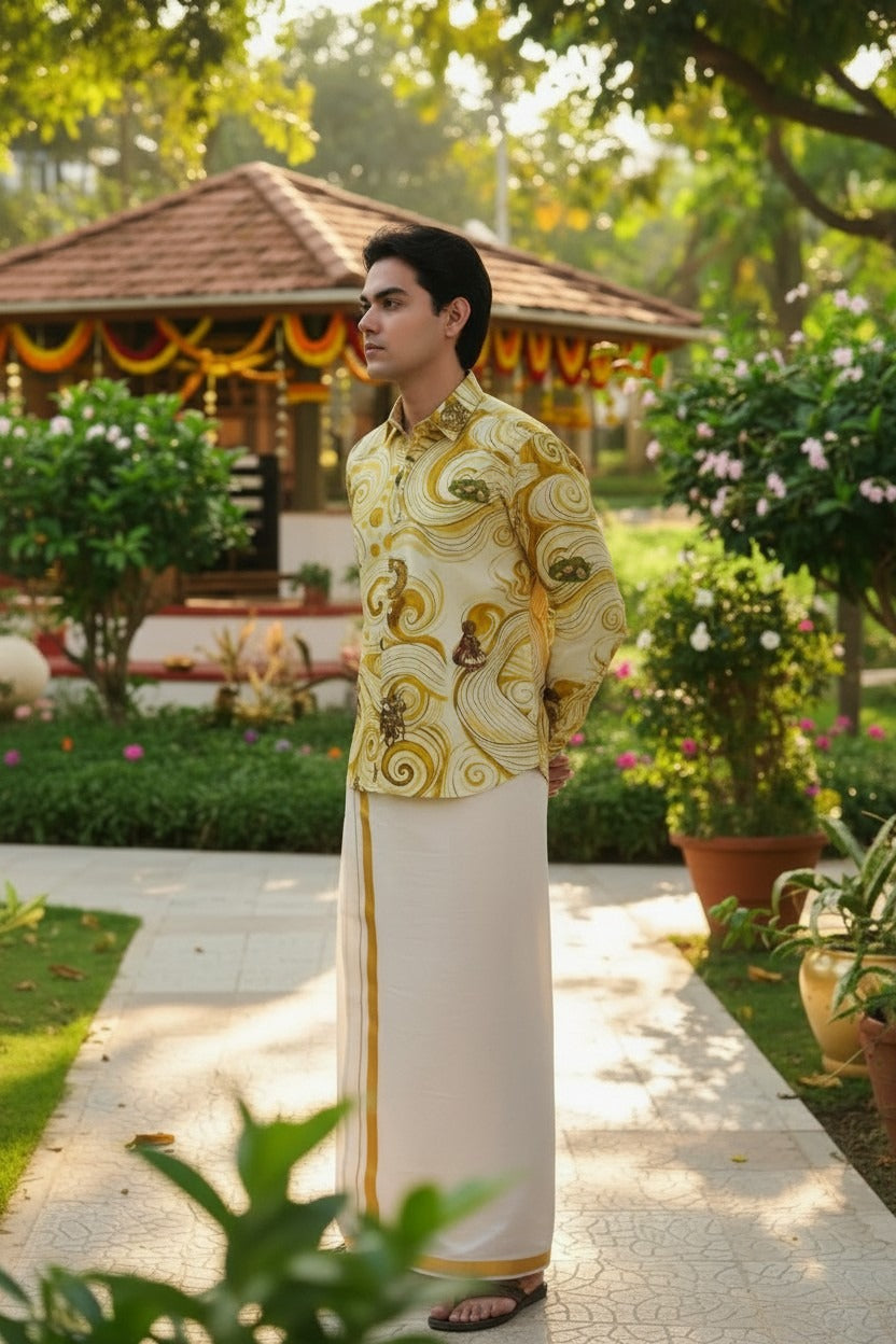 Kerala Heritage Swirl Rayon Shirt