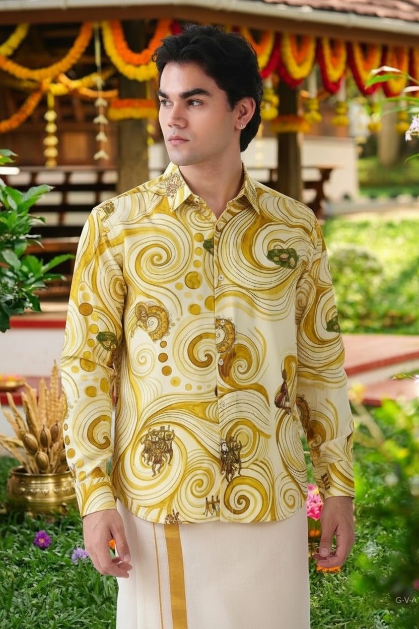 Kerala Heritage Swirl Rayon Shirt