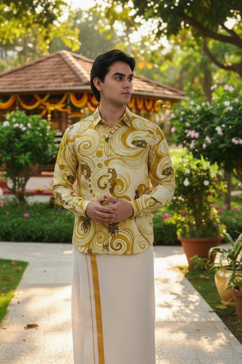 Kerala Heritage Swirl Rayon Shirt